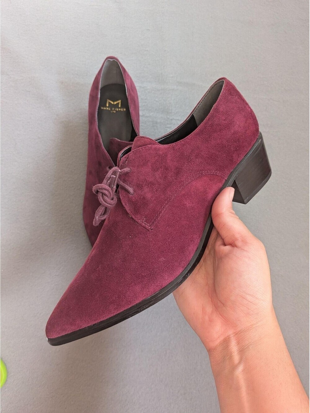 Marc Fisher Pumps Womens 9.5 Purple Suede Lace Up Pointed Toe Block Heel Shoes